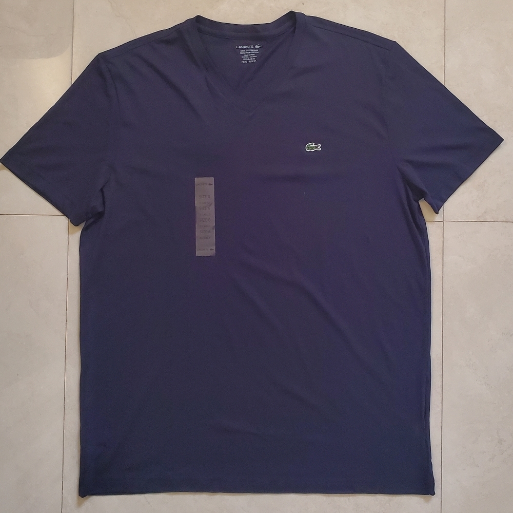 Men's Lacoste Navy XL size 6 V-Neck Tshirt BNWT
